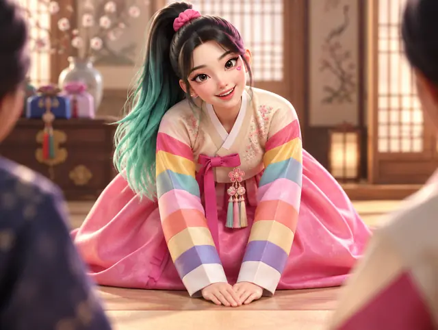 Daon Hanbok · Rainbow-striped saekdong
